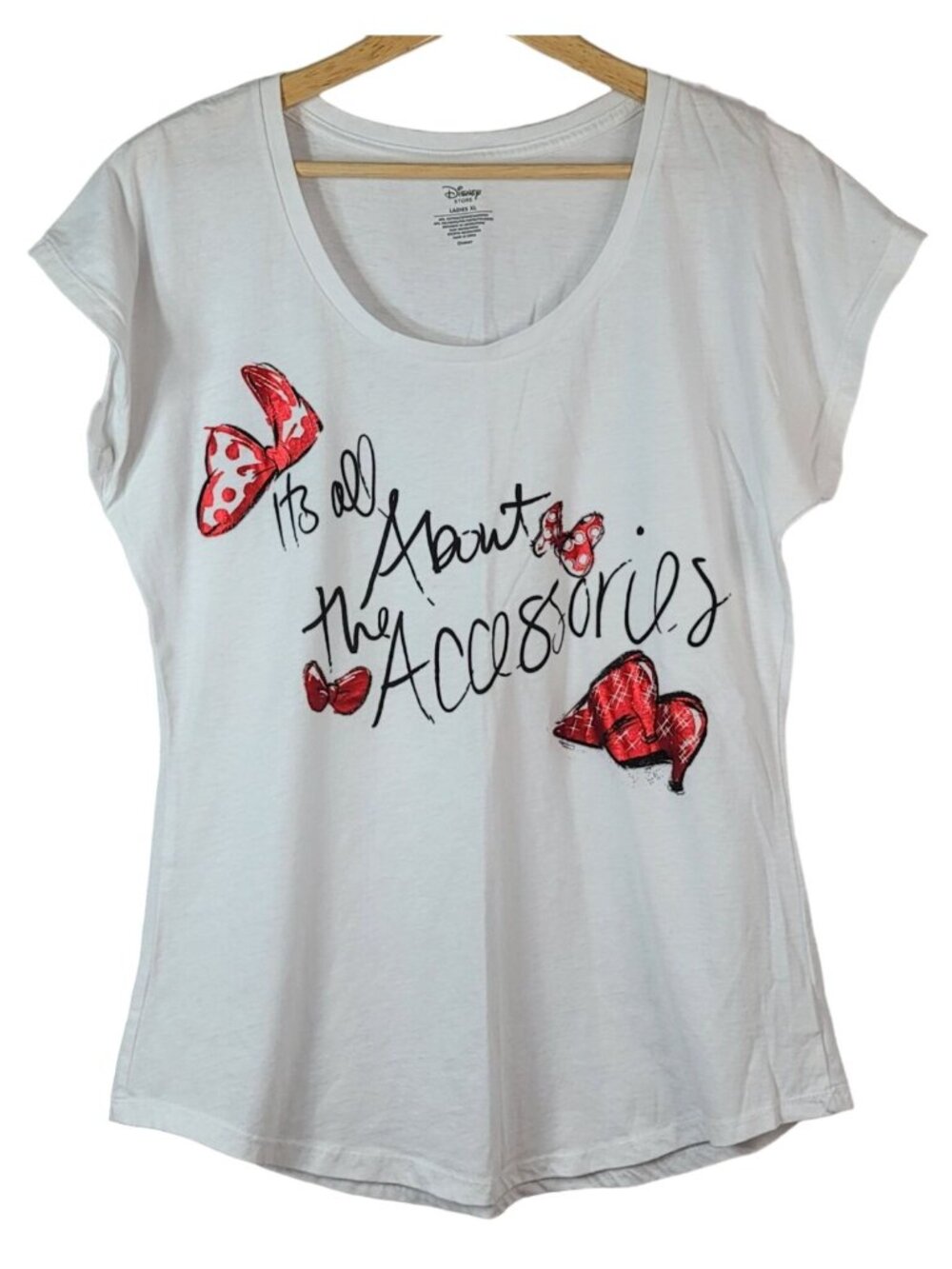 Disney It's All About the Accessories T Shirt White XL Minnie Sparkle Shoes Bow